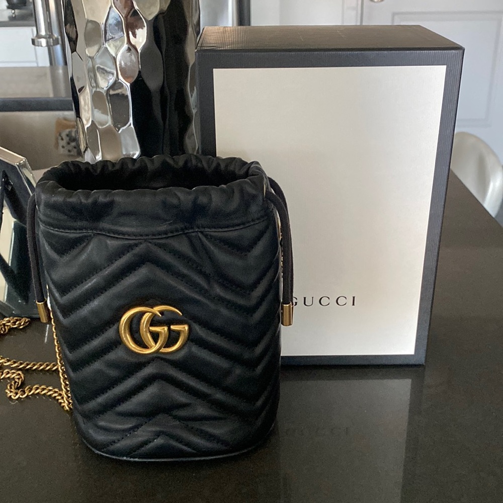 Authentic Gucci mini GG black marmont bucket bag for sale